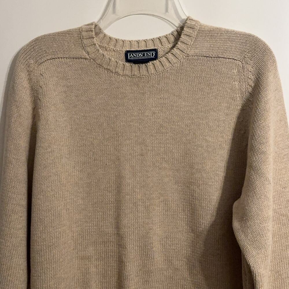Lands' End Sweater Sz L 14-16 Beige Cotton Crew Knit Pullover Japan Unisex Prep